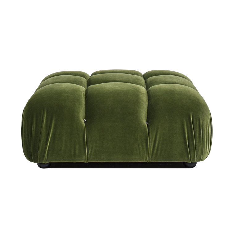 Olive Green Velvet Tufted Square Ottoman