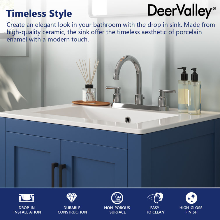 24'' White Ceramic Rectangular Single Vanity Top Sink