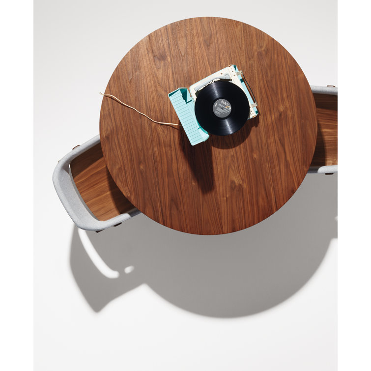 Walnut and Matte Black Round Mid-Century Modern Dining Table