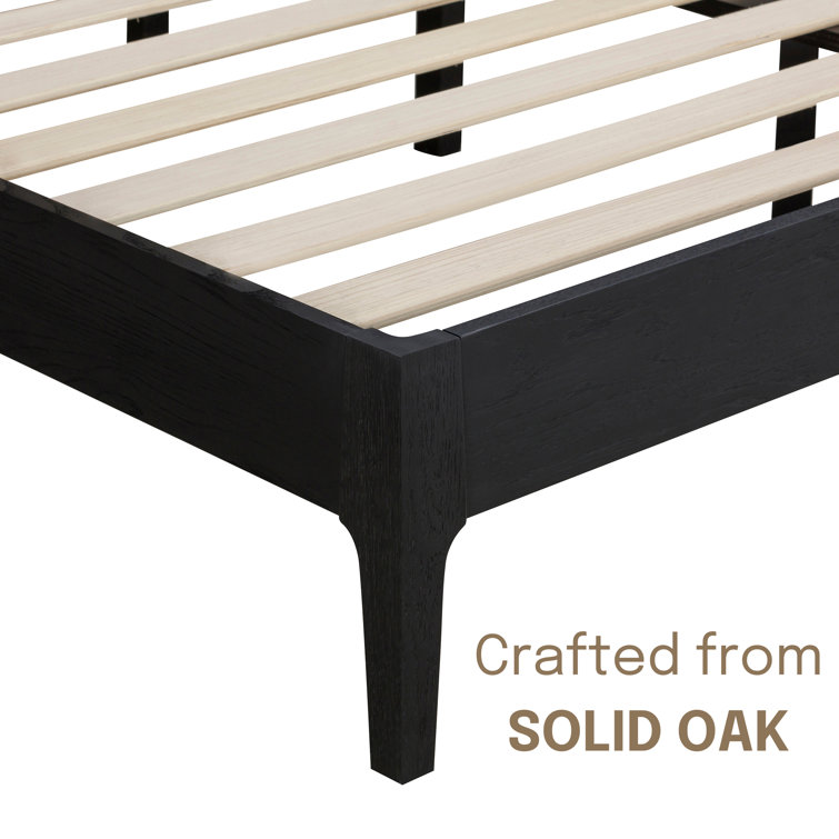 Burnt Black Oak Queen Bed Frame with Rattan Headboard