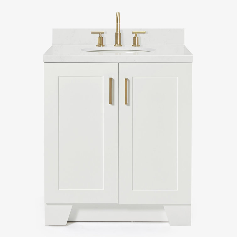 White Freestanding Single Vanity with Carrara Quartz Top