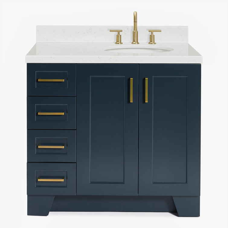 Midnight Blue Freestanding Single Vanity with Carrara Quartz Top