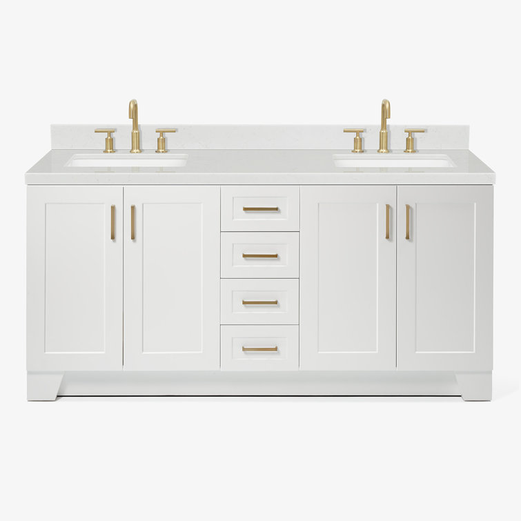 White Double Freestanding Bathroom Vanity with Quartz Top