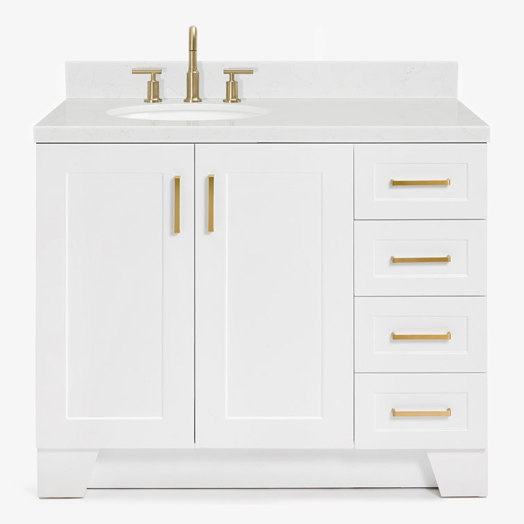 Taylor White Quartz Single Basin Freestanding Vanity with Gold Hardware