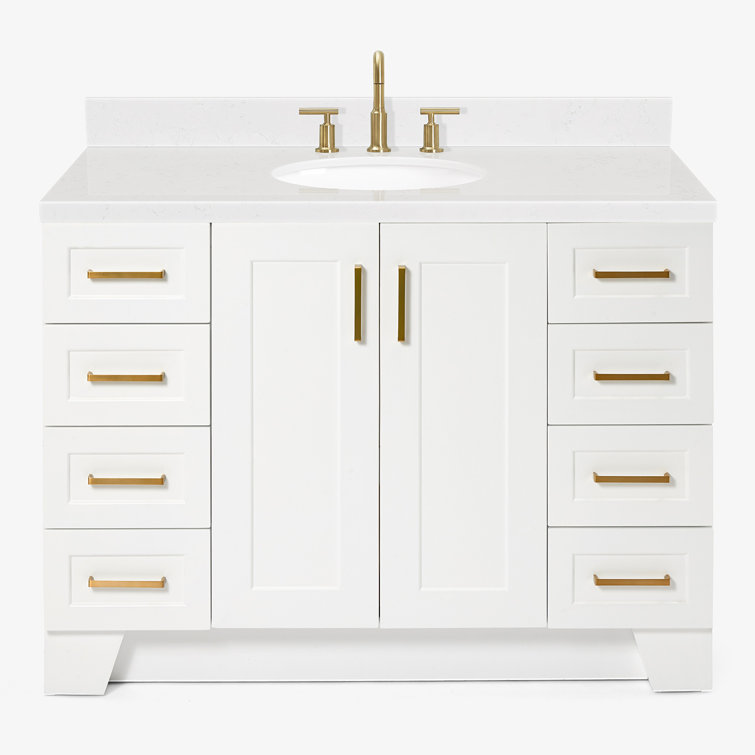 White Freestanding Single Bathroom Vanity with Carrara Quartz Top