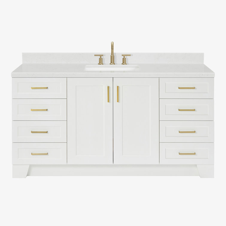 Taylor 66" White Freestanding Single Basin Vanity with Gold Hardware