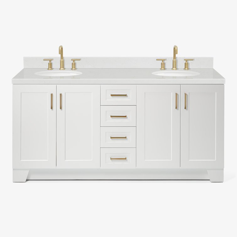 White Double Freestanding Bathroom Vanity with Quartz Top