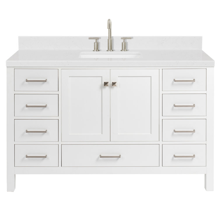 Cambridge 54" White Wood Freestanding Bathroom Vanity with Carrara Marble Top