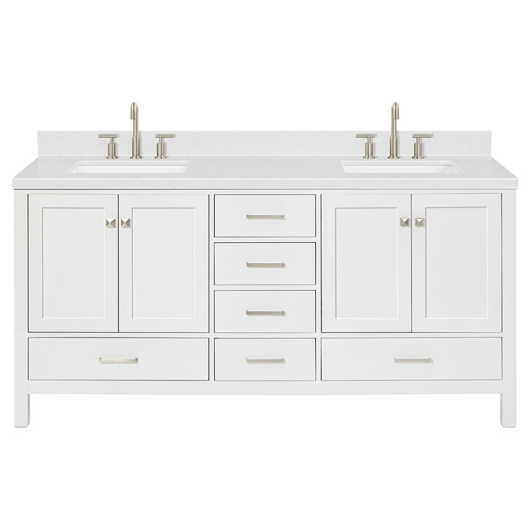Cambridge 72'' White Freestanding Double Vanity with Brushed Nickel Hardware