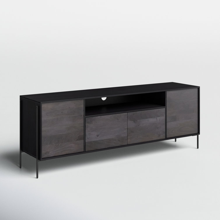 Samia 76'' Gray and Black Mango Wood Media Console