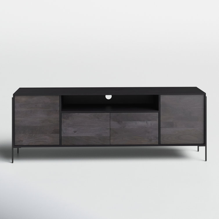 Samia 76'' Gray and Black Mango Wood Media Console