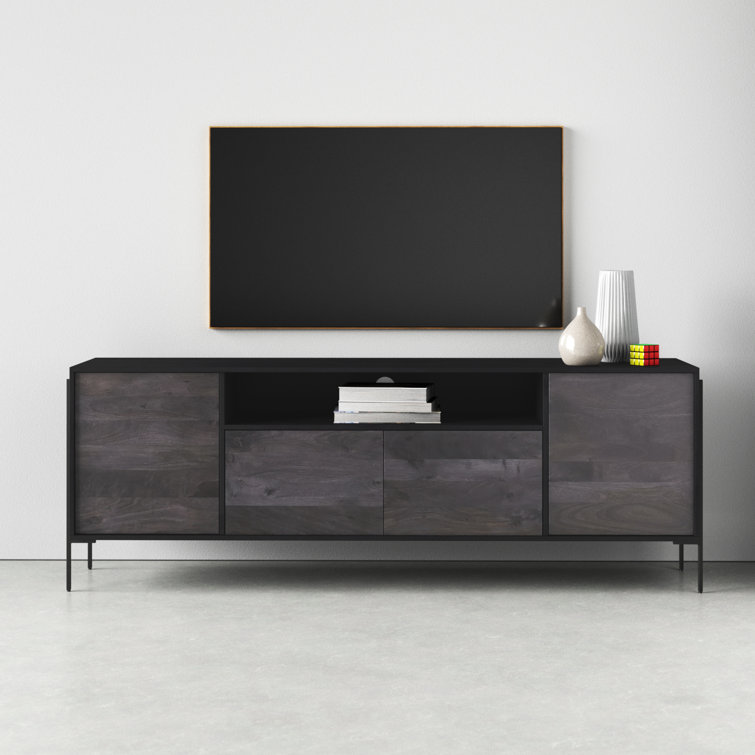 Samia 76'' Gray and Black Mango Wood Media Console