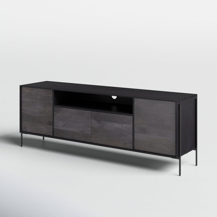 Samia 76'' Gray and Black Mango Wood Media Console