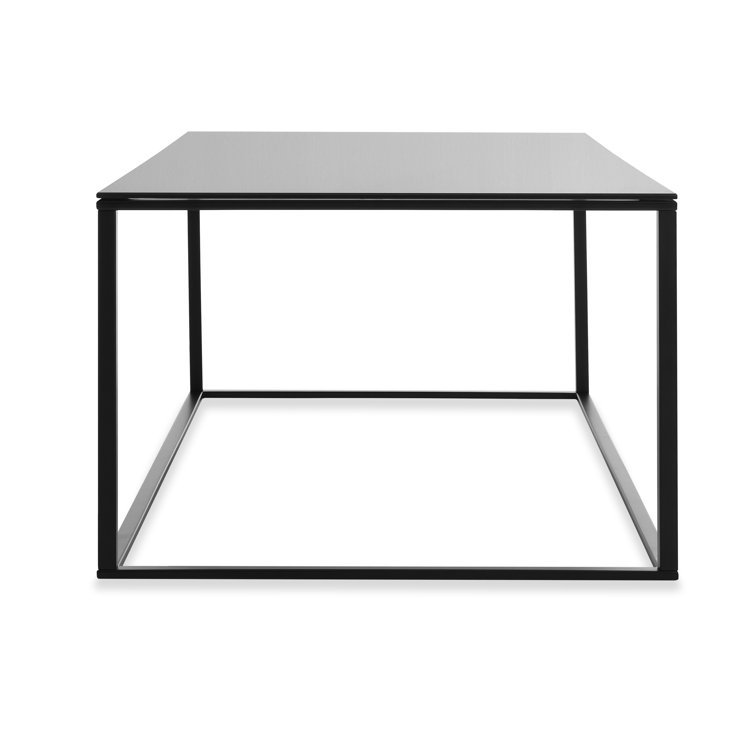 Minimalist Black Metal and Wood Rectangular Coffee Table with Storage