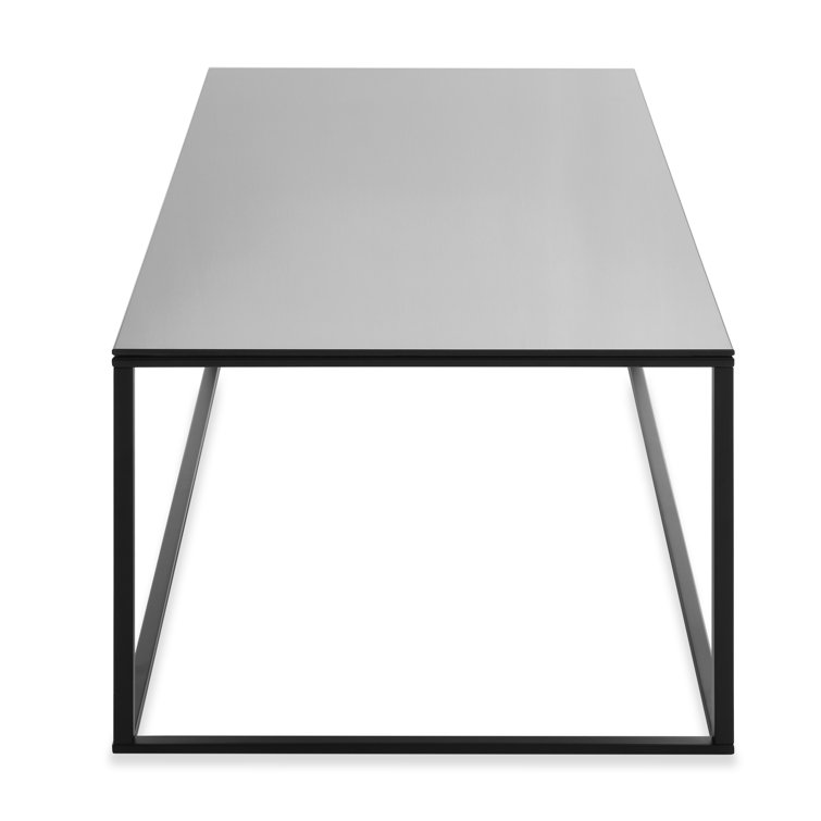 Minimalist Black Metal and Wood Rectangular Coffee Table with Storage