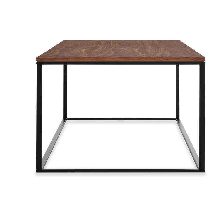 Minimalist Black Metal and Wood Rectangular Coffee Table with Storage