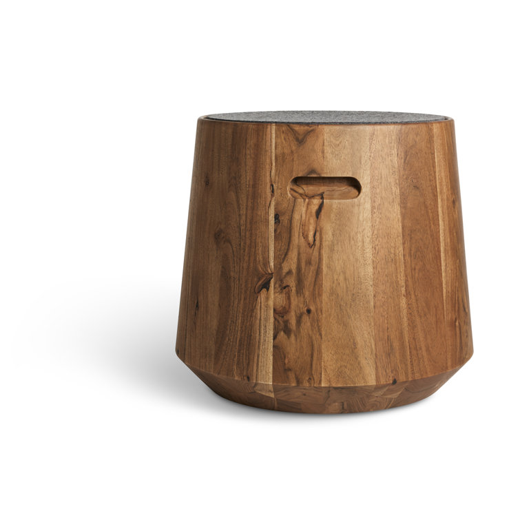 Heathered Graphite Round Solid Acacia Wood Accent Stool