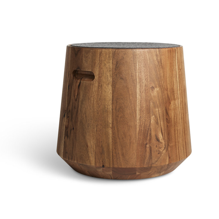 Heathered Graphite Round Solid Acacia Wood Accent Stool