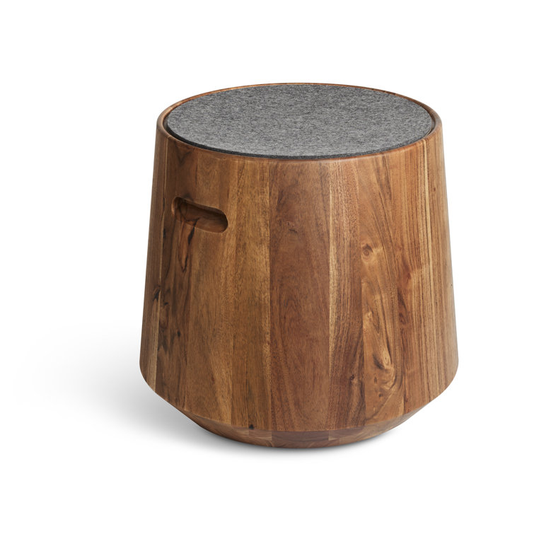 Heathered Graphite Round Solid Acacia Wood Accent Stool