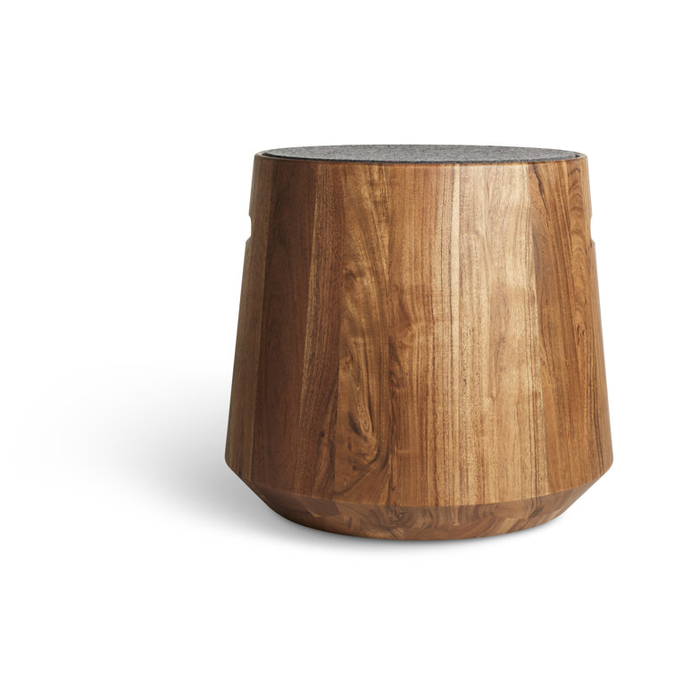 Heathered Graphite Round Solid Acacia Wood Accent Stool