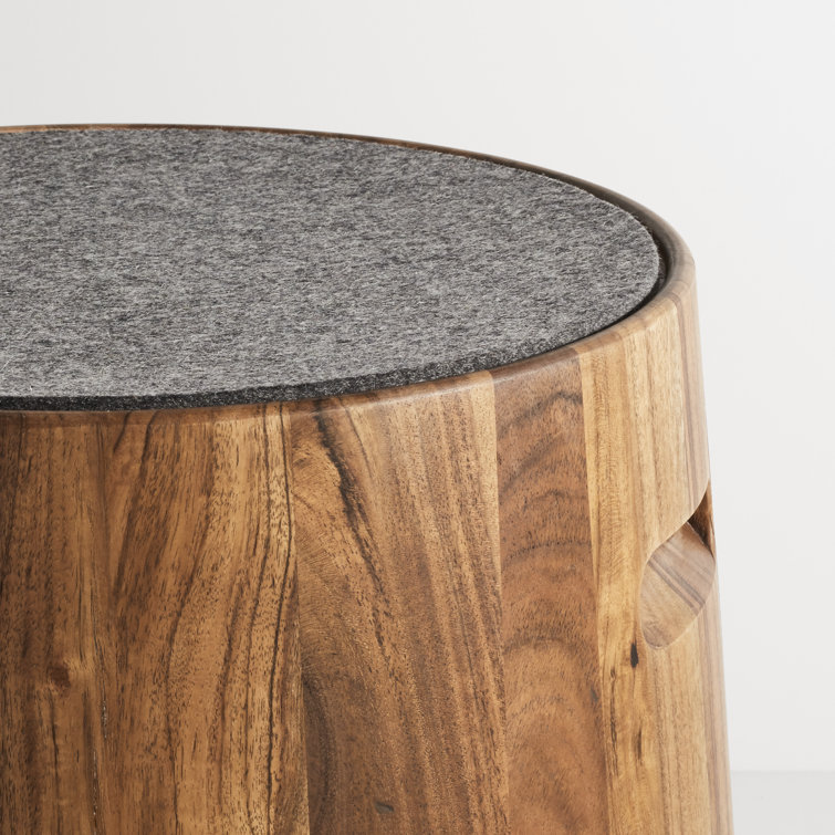 Heathered Graphite Round Solid Acacia Wood Accent Stool