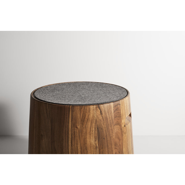 Heathered Graphite Round Solid Acacia Wood Accent Stool