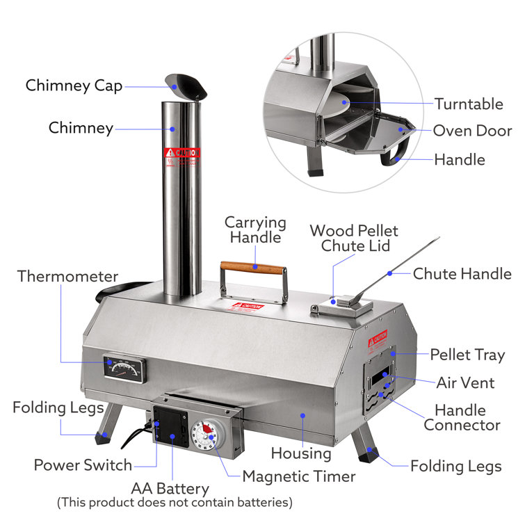 Portable Stainless Steel Wood-Fired Outdoor Pizza Oven with Timer