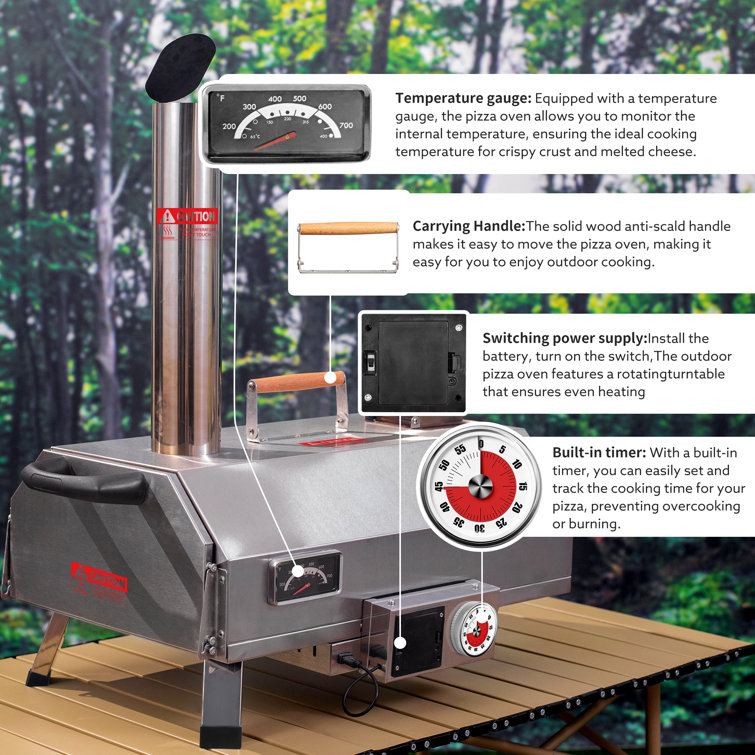 Portable Stainless Steel Wood-Fired Outdoor Pizza Oven with Timer