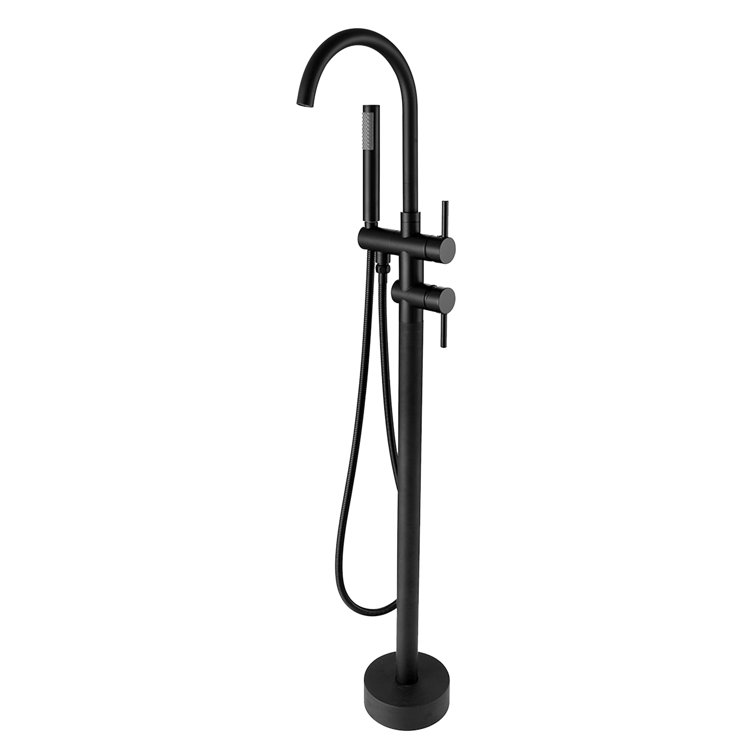 Matte Black Brass Freestanding Tub Filler with Handheld Shower