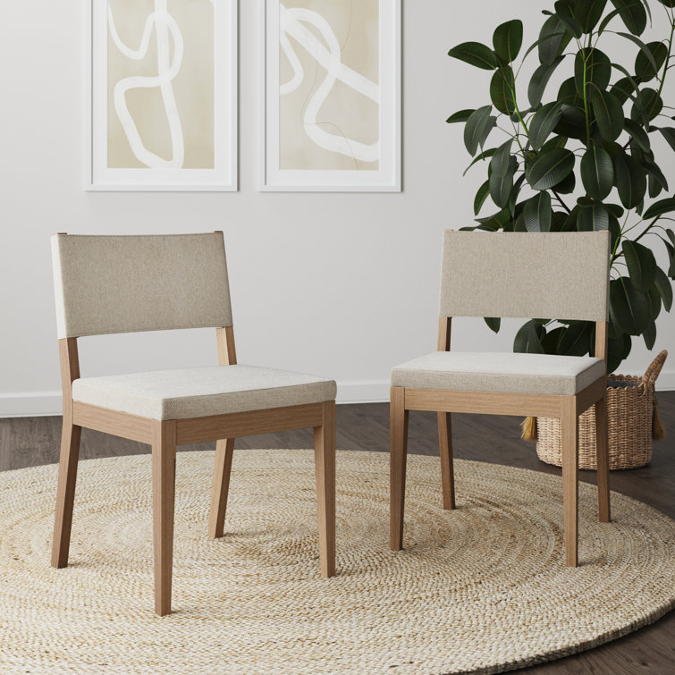 Linus Light Brown Upholstered Dining Chair Set with Rubberwood Legs