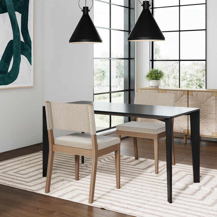 Linus Light Brown Upholstered Dining Chair Set with Rubberwood Legs