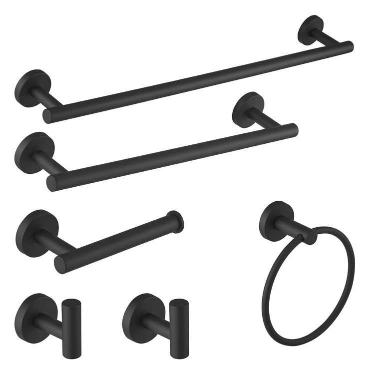Matte Black Stainless Steel 6-Piece Bathroom Hardware Set