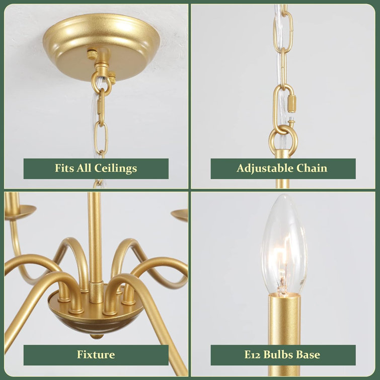 Gold 6-Light Candle Style Metal Chandelier