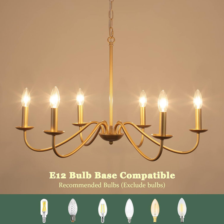 Gold 6-Light Candle Style Metal Chandelier