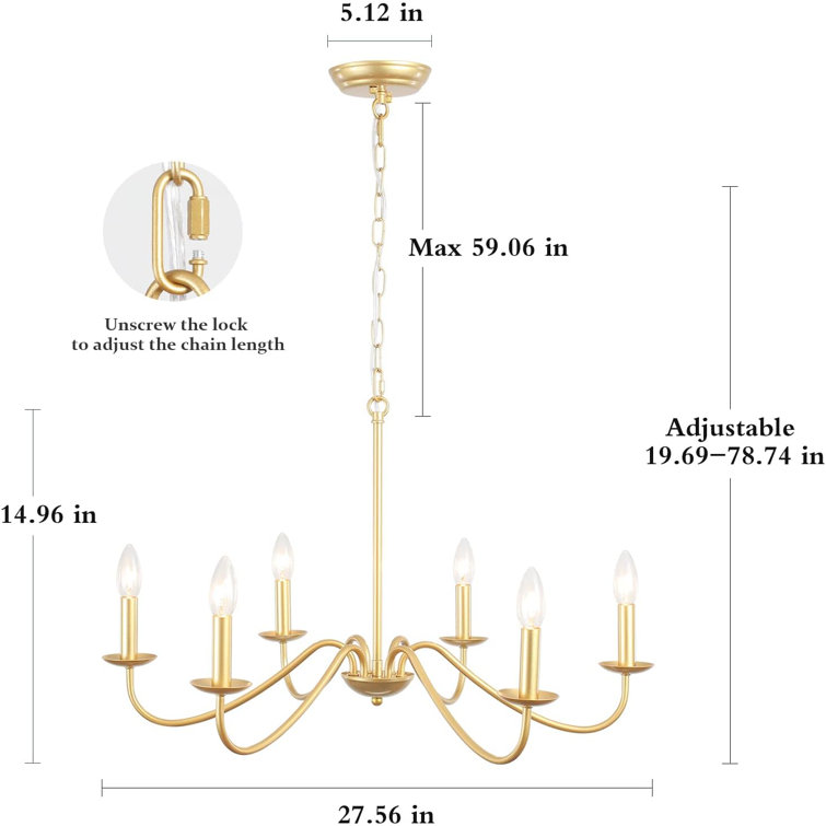 Gold 6-Light Candle Style Metal Chandelier