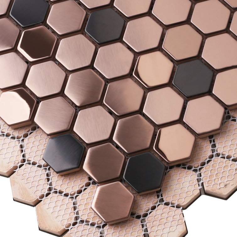 Copper and Black Hexagon Stainless Steel Mosaic Tile Sheets
