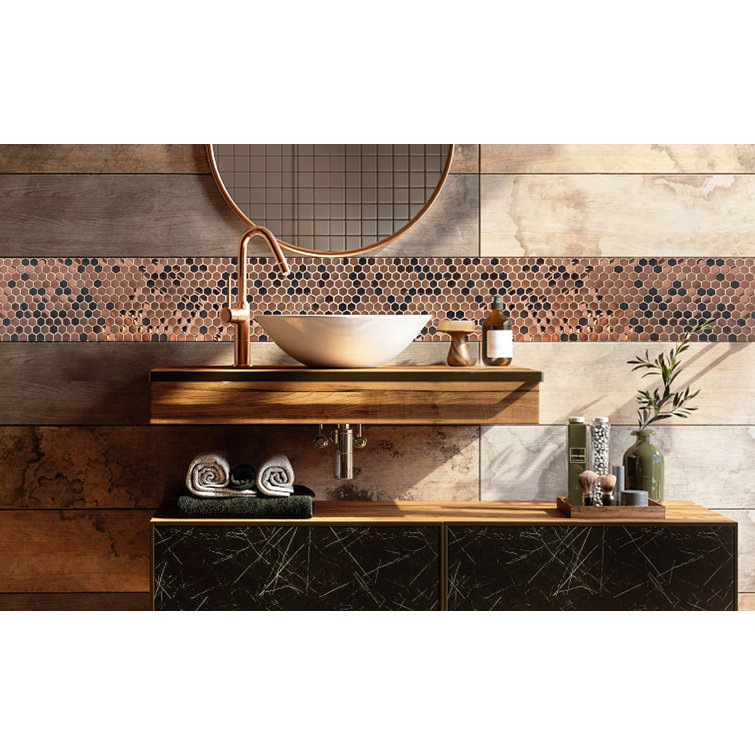 Copper and Black Hexagon Stainless Steel Mosaic Tile Sheets