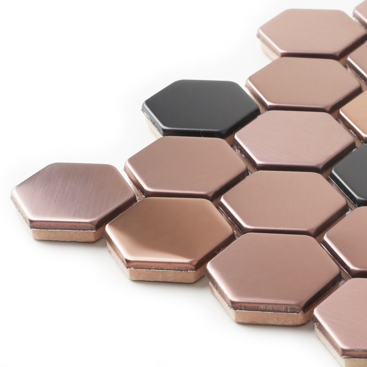 Copper and Black Hexagon Stainless Steel Mosaic Tile Sheets