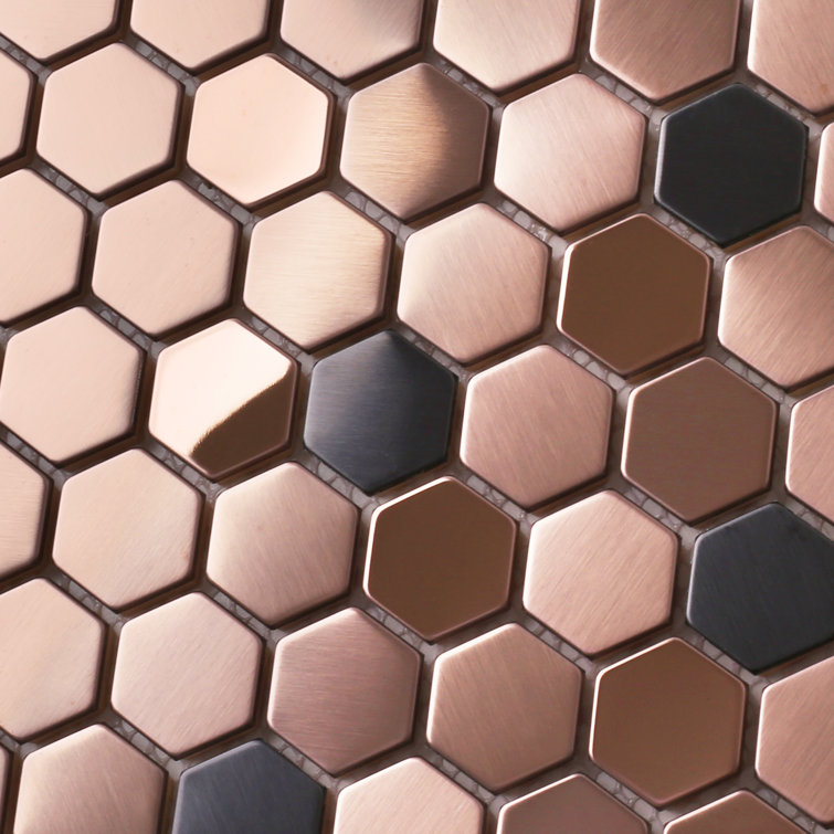 Copper and Black Hexagon Stainless Steel Mosaic Tile Sheets