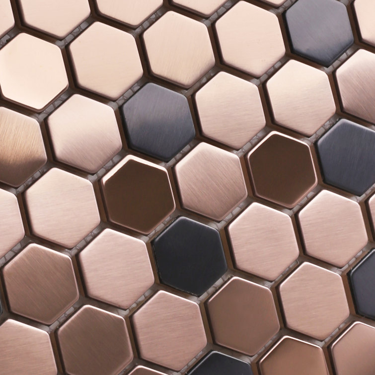 Copper and Black Hexagon Stainless Steel Mosaic Tile Sheets