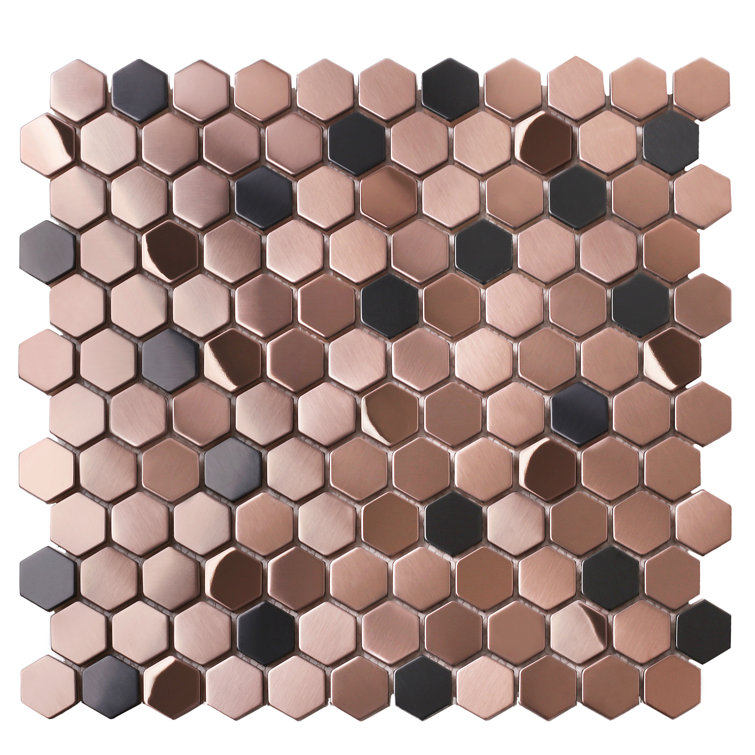 Copper and Black Hexagon Stainless Steel Mosaic Tile Sheets