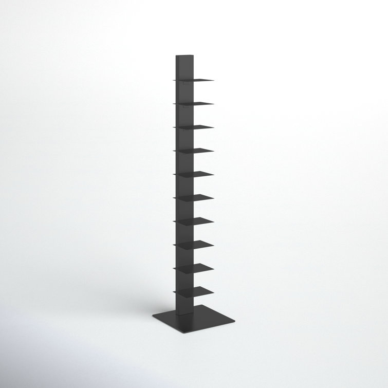 Sapiens Anthracite 60'' Powder-Coated Steel Bookcase Tower