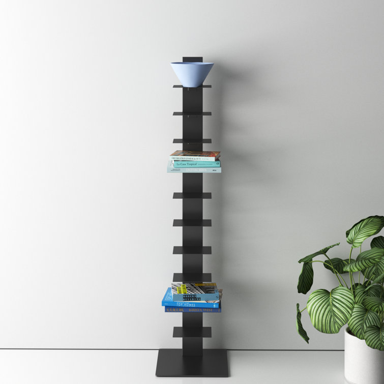 Sapiens Anthracite 60'' Powder-Coated Steel Bookcase Tower