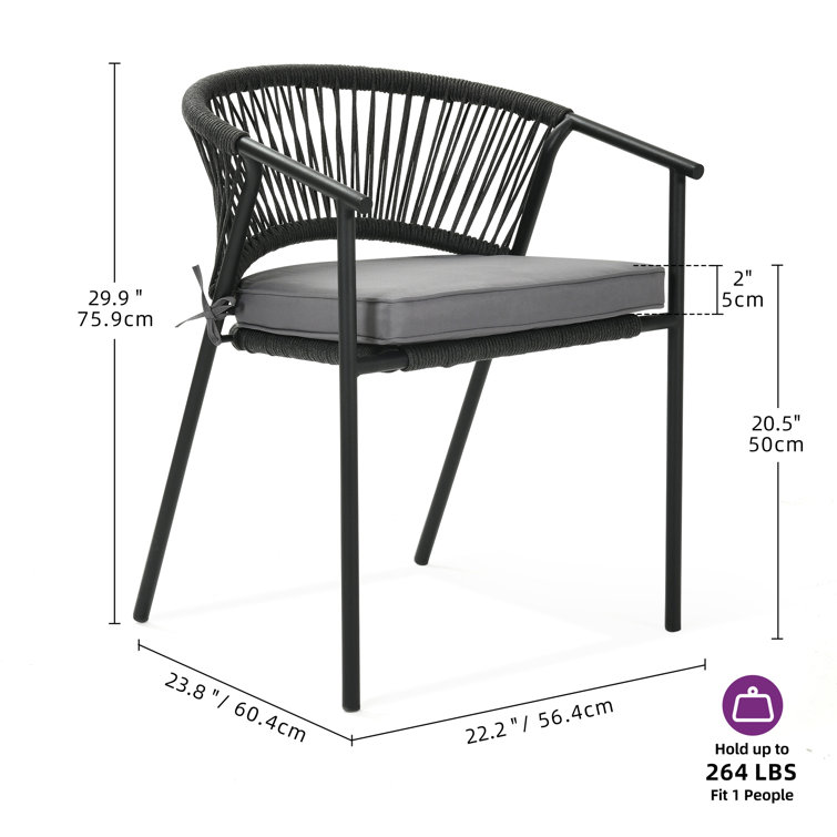 Gray Rope Woven Stackable Outdoor Dining Chairs with Cushions