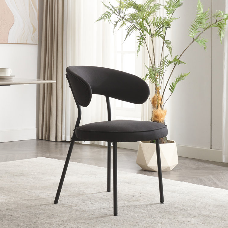 Black Metal Upholstered Mid-Century Modern Side Chair Set