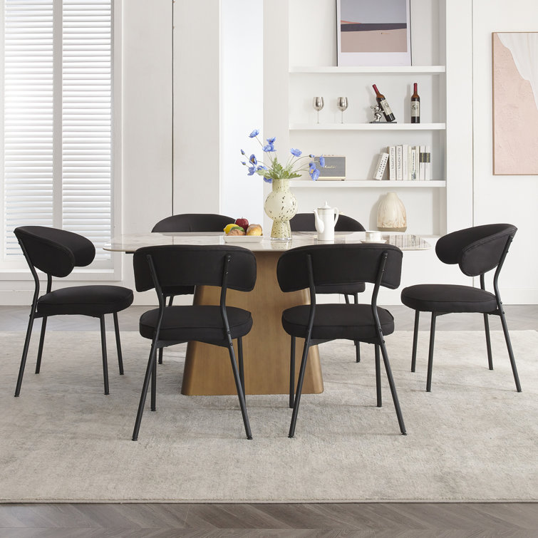 Black Metal Upholstered Mid-Century Modern Side Chair Set