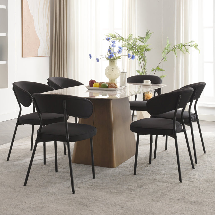 Black Metal Upholstered Mid-Century Modern Side Chair Set