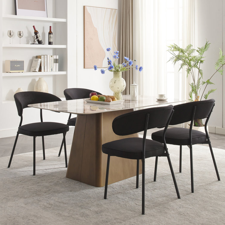 Black Metal Upholstered Mid-Century Modern Side Chair Set