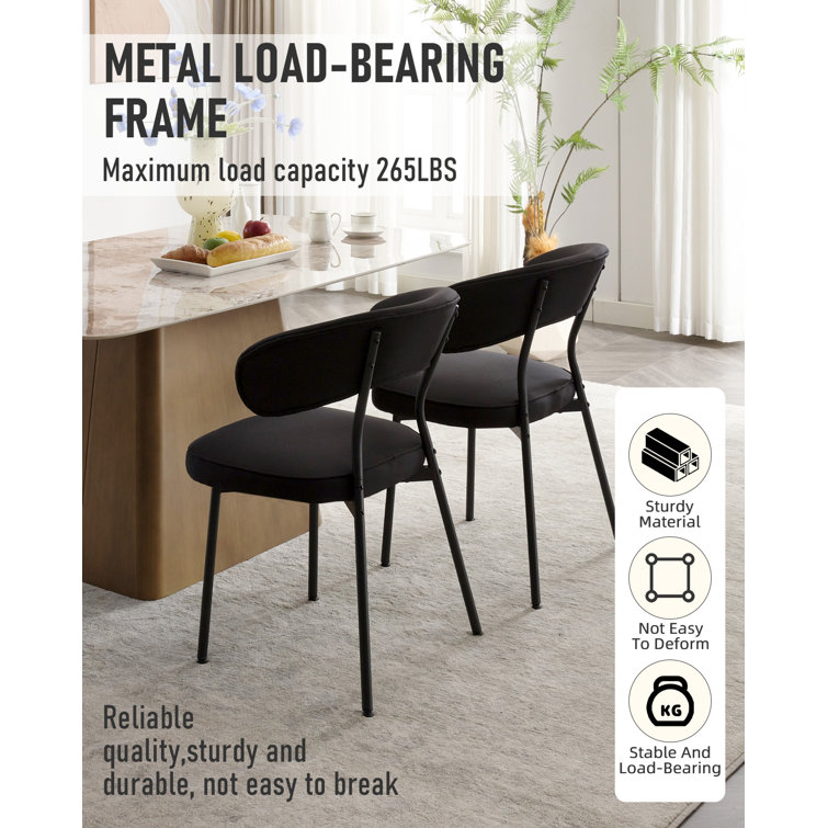 Black Metal Upholstered Mid-Century Modern Side Chair Set