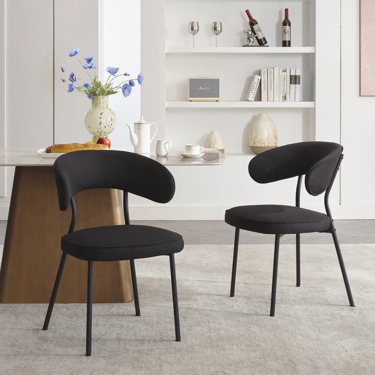Black Metal Upholstered Mid-Century Modern Side Chair Set
